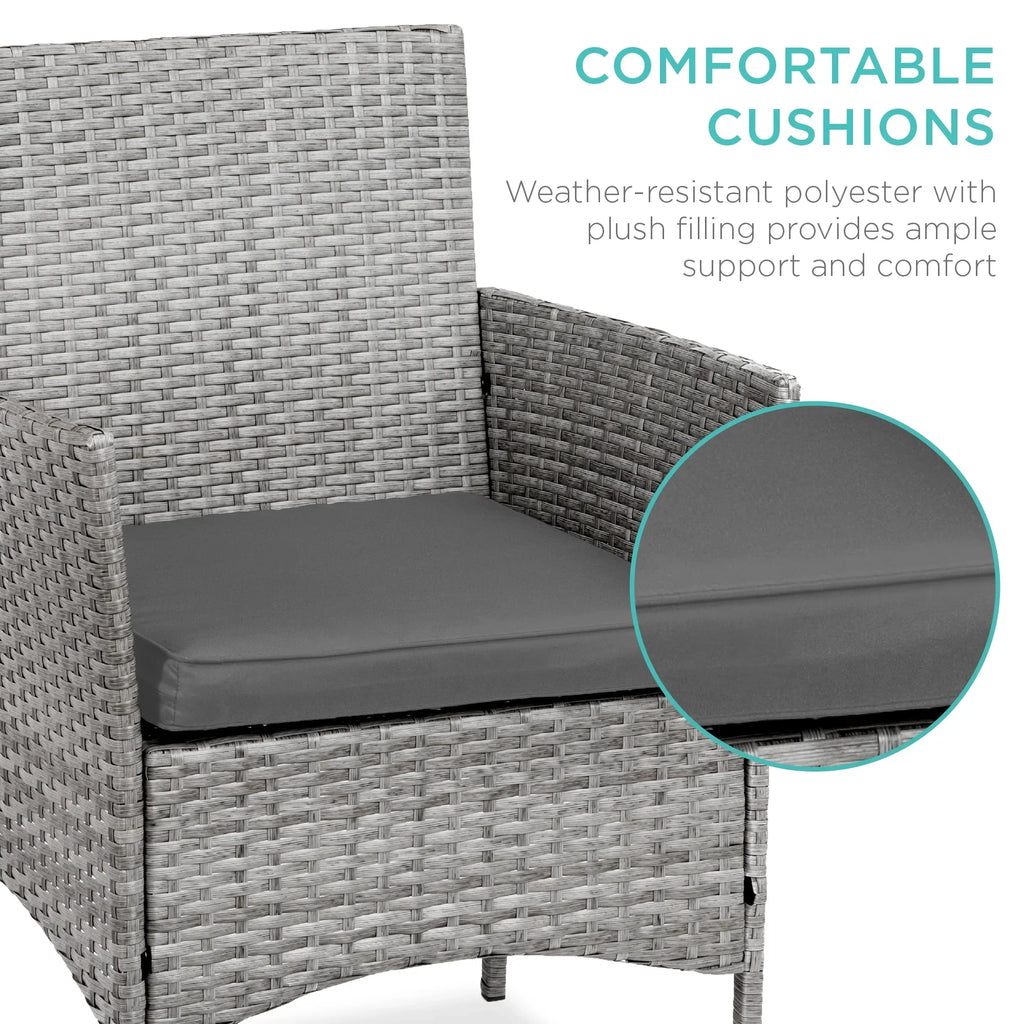 2026 NewBest Choice Products 3-Piece Outdoor Wicker Conversation Patio Bistro Set, w/ 2 Chairs, Table - Gray/Navy