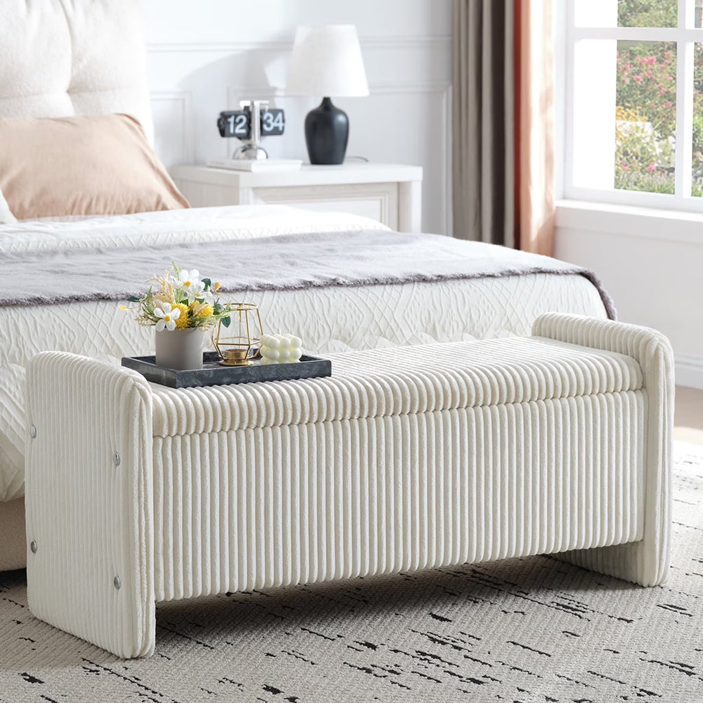 2026 NewPinmoco 44" Storage Ottoman Bench, Upholstered Entryway Bench with Storage End of Bed Bench for Bedroom& Living Room, Corduroy Gray