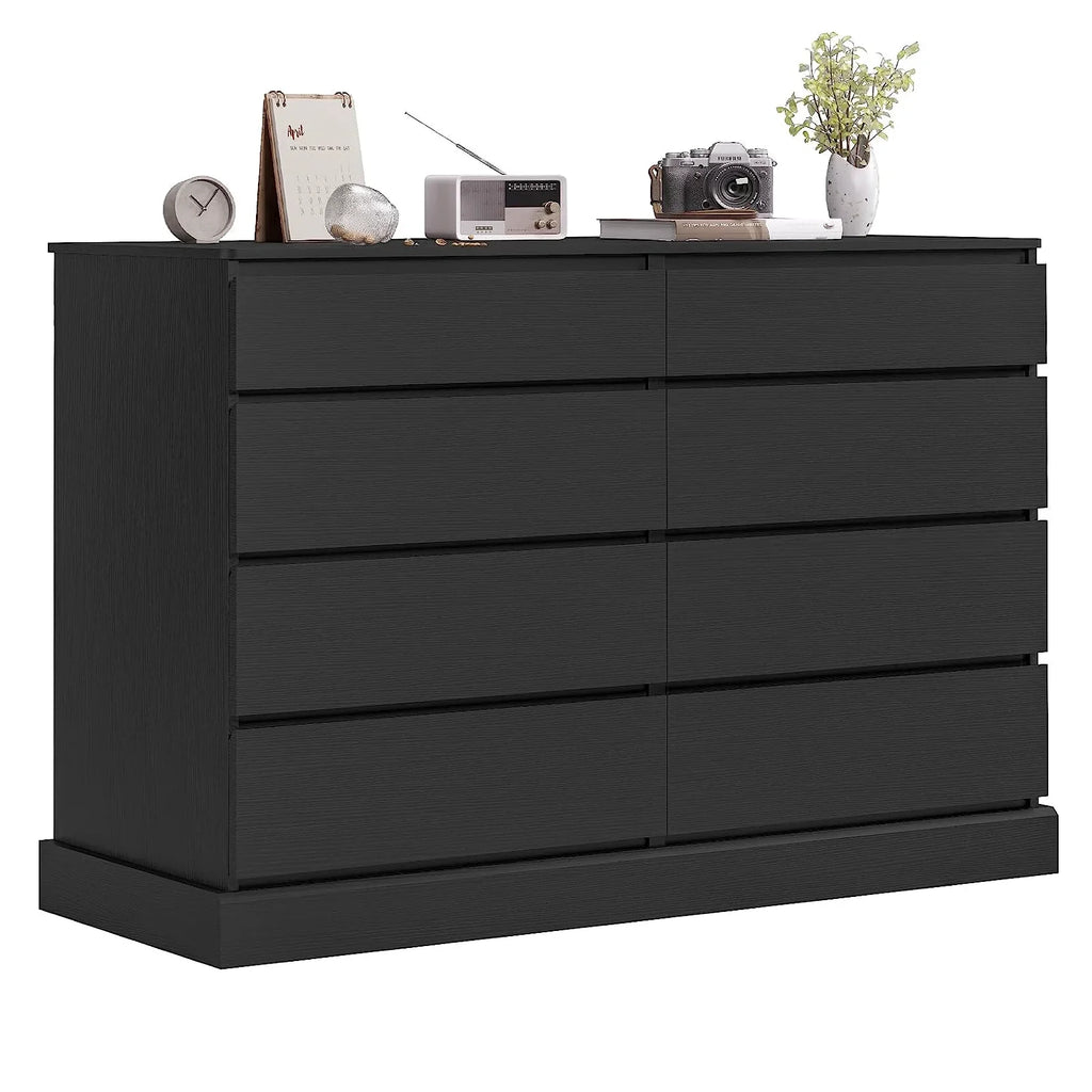 2026 New8 Drawers Double Dresser Wooden Black Chest of Drawers for Bedroom, Large Storage Cabinet for Home Living Room