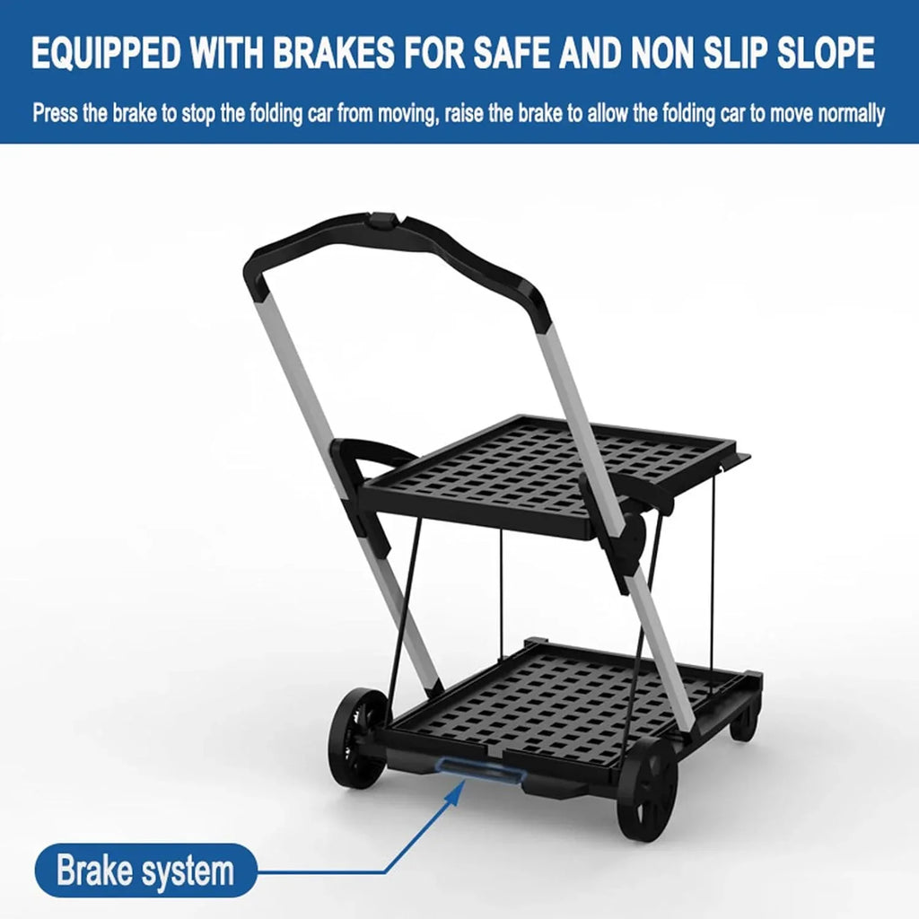 2026 NewFoldable Grocery Cart with Wheels and Removable Storage Crate, Collapsible Shopping Cart, 2-Tier Portable Utility Cart for Home, GroceriesSupermarket