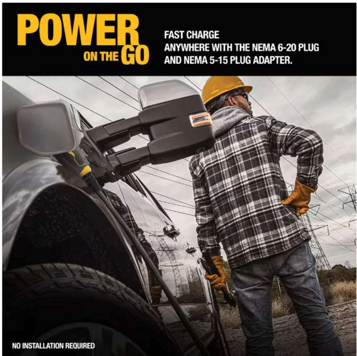 2026 NewDEWALT Level-2 Portable Electric Vehicle EV Charger up to 16 Amps, 120-240-Volt AC 3.8 KW, 25 Ft. Cable, Weatherproof