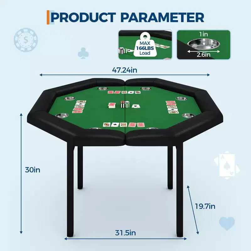2026 Mesa de póquer octogonal plegable negra para 8 jugadores