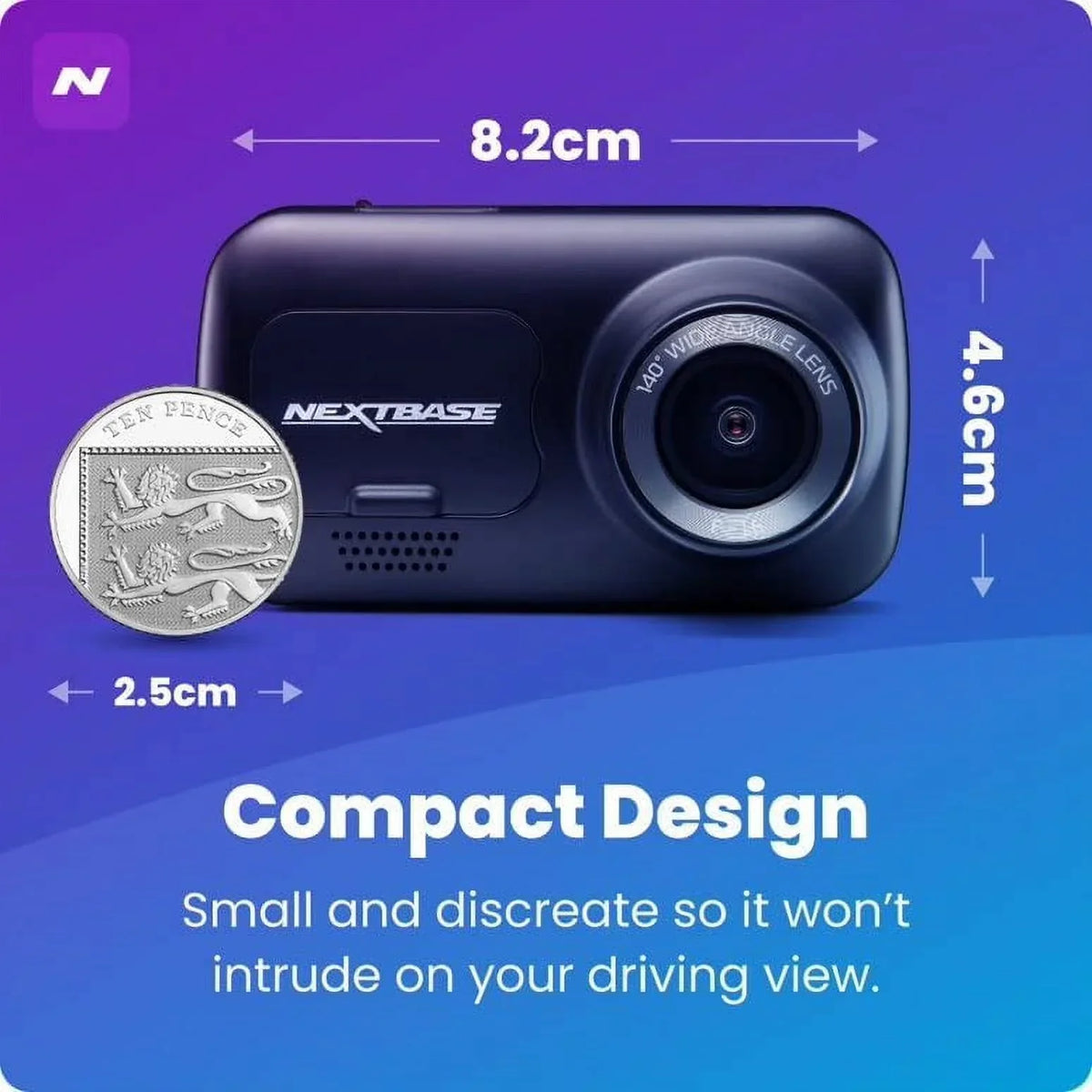 2026 NewNextbase 222X Compact Dual Dash Cam Front & Rear 2.5" HD IPS Screen, 1080p Full HD, 6 Layer Lens, Black, 0.17 lbs assembled.