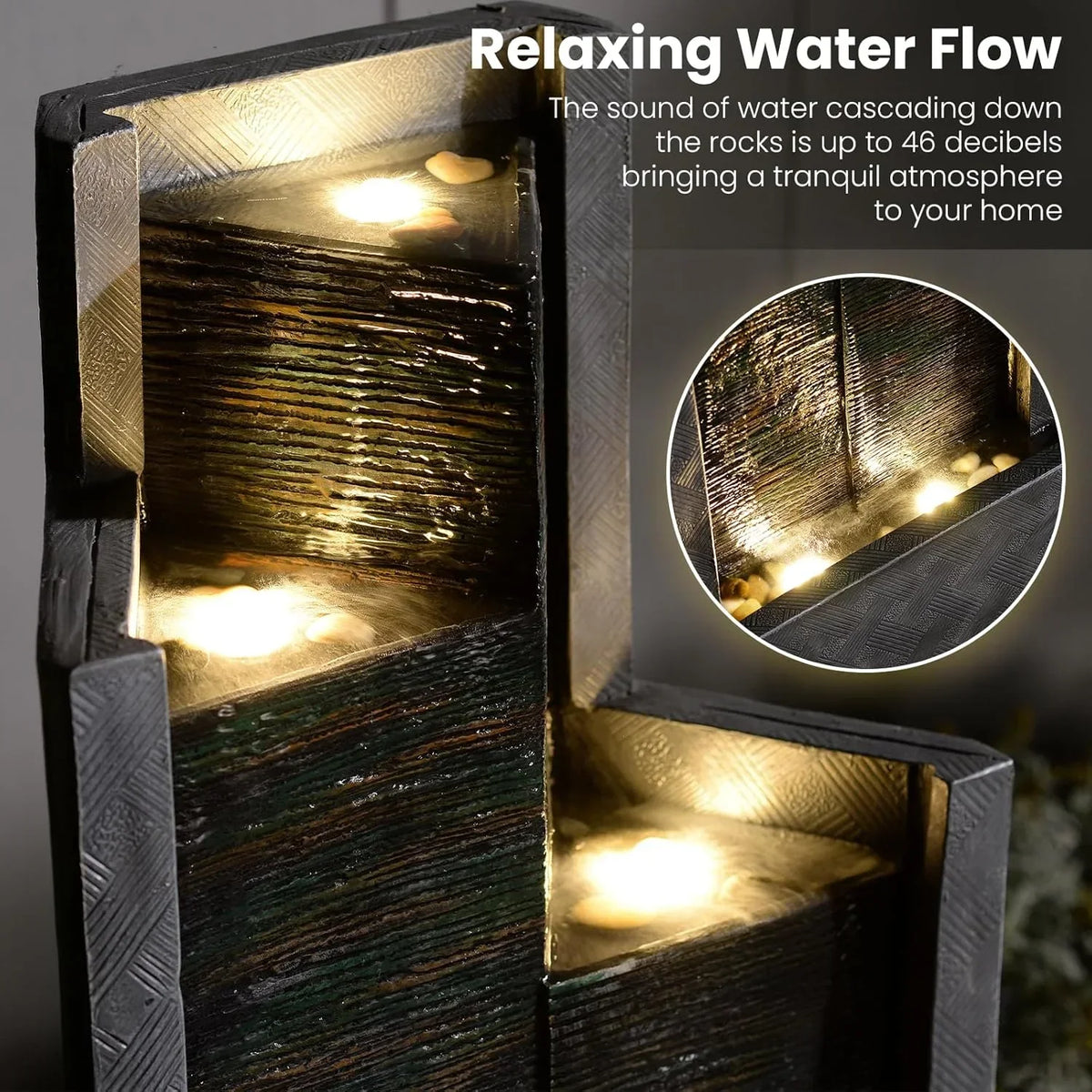 2026 NewOutdoor Modern Waterfall Fountain Water Fall Fountains with LED Lights for Garden, Patio, Backyard, Deck, Porch and Home Decor