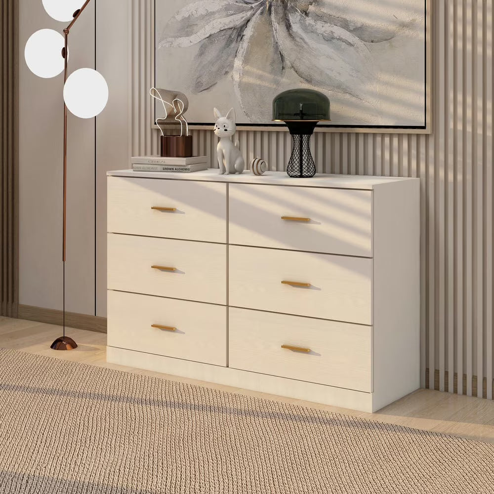 2026 NewKadyn Modern 6 Drawer Dresser Wood Cabinet,Dresser for Bedroom, Kitchen Storage Cabinet with Drawers, Chest of Drawers(Black)