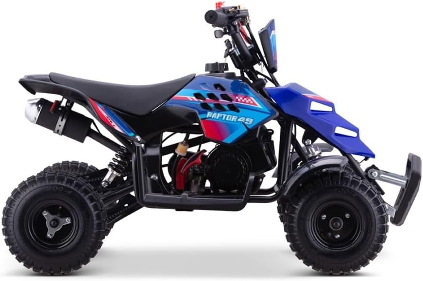 2026 Miniquad Infantil Gasolina Raptor-R4 49cc (Gasolina Mezcla), Azul, niños de 4 a 10 años