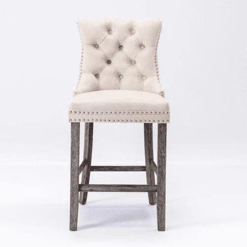 2026 NewVelvet Bar Stools Set of 2, Upholstered Counter Height Bar Chair with Rivet and Button Trim, Bar Stool with Back and Footrest, for Dining Room, Kitchen, Pub, Gray