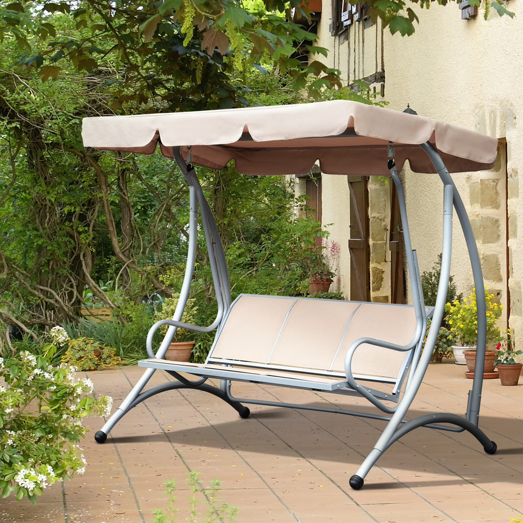 2026 NewOutsunny 3 Person Patio Swing Seats, Porch Swing with Stand & Adjustable Canopy, Heavy Duty Outdoor Swing Chair Bench for Adults, Black