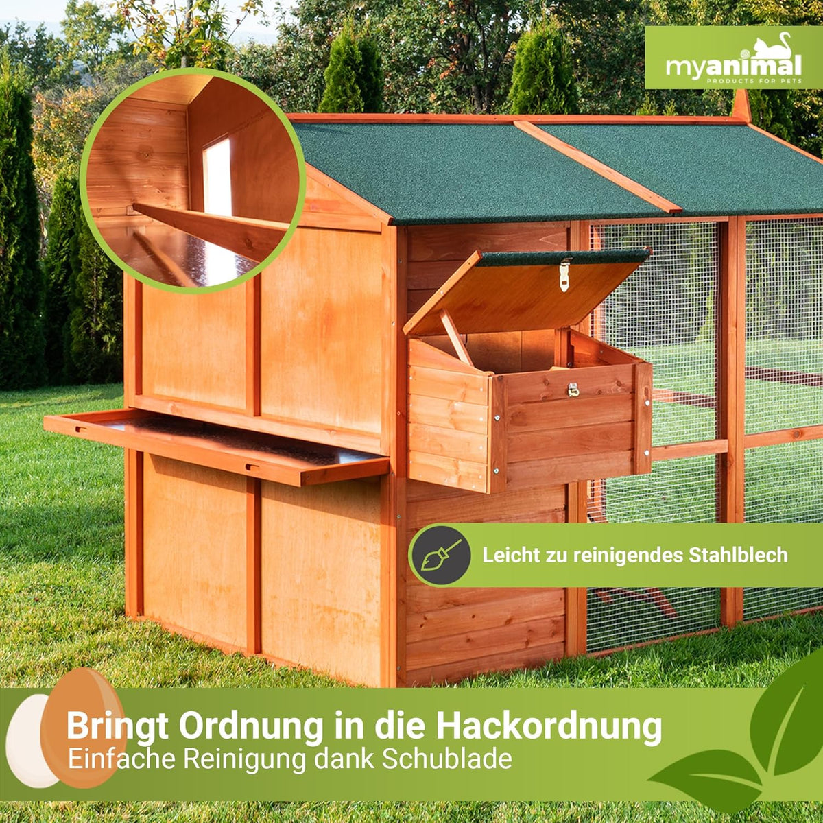 2026 Gallinero Miweba MyAnimal MH-15 XXL | 186x146x147 cm - Para 7 gallinas - Nido con corral - Percha - Resistente al invierno - 2 niveles - Gallinero con zona de puesta de huevos - Madera de pino - Aviario (Marrón)