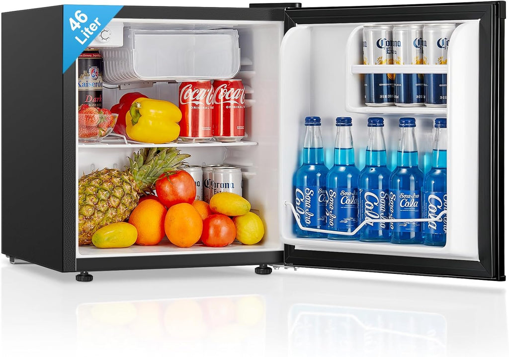 2026 Mininevera FOHERE de 46 litros, pequeña, con sistema de refrigeración de 7 etapas, de bajo consumo, súper silenciosa, puerta reversible y patas ajustables, ideal para hoteles, oficinas y apartamentos pequeños, color negro.