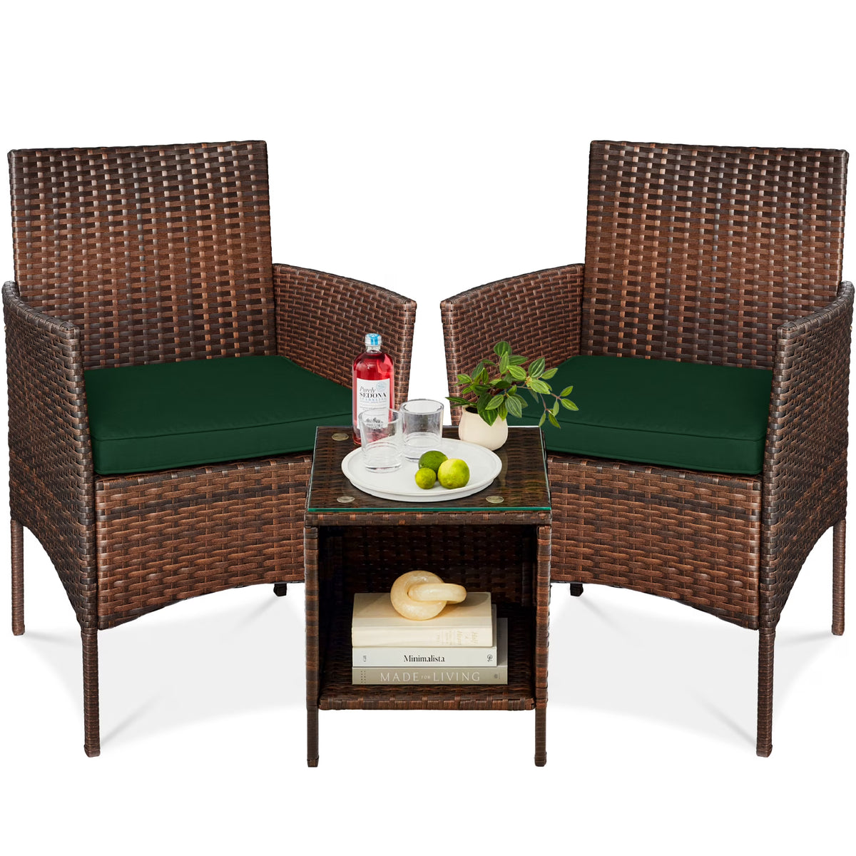 2026 NewBest Choice Products 3-Piece Outdoor Wicker Conversation Patio Bistro Set, w/ 2 Chairs, Table - Gray/Navy