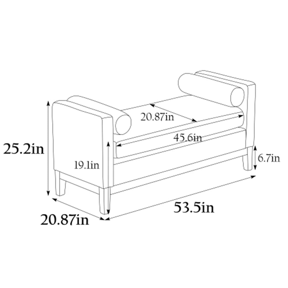 2026 New53.5"W Elegant Upholstered Bench with Wood Legs & Round Pillows,Comfy Boucle Fabric Footrest with Arms, Entryway Bench for End of Bed, Bedroom and Living Room, Ivory