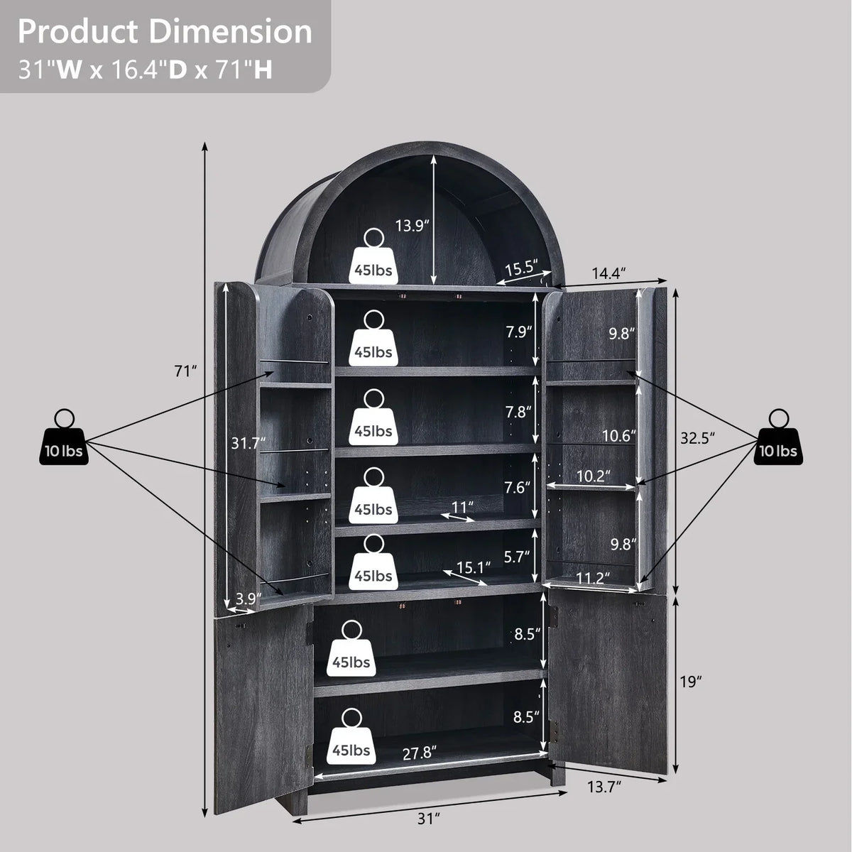 2026 NewIFGET 71" Tall Arched Kitchen Pantry Storage Cabinet, Large Storage Cabinet with Adjustable Shelves, Pantry Cabinet for Kitchen, Dining Room