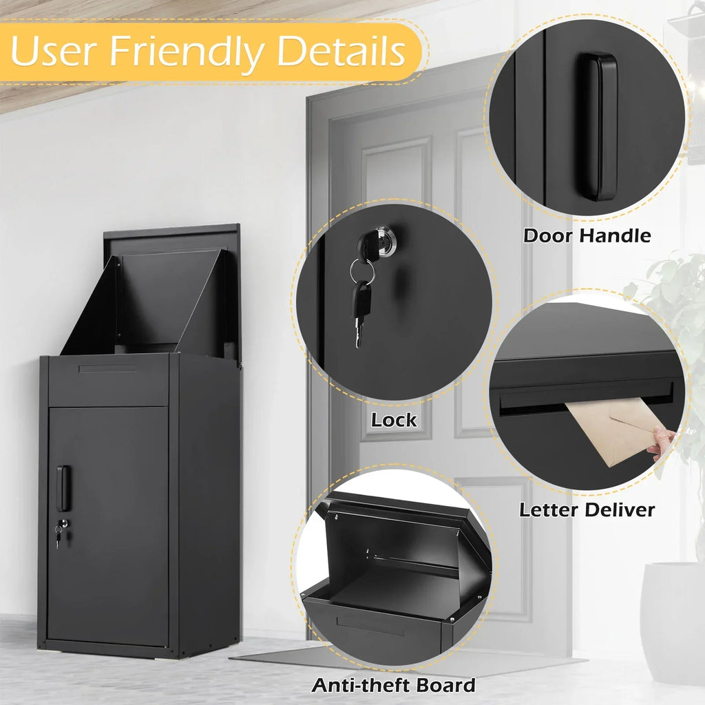 2026 NewAECOJOY Package Delivery Boxes for Outside Parcel Drop Box Outdoor Storage Box Wall Mounted Express Mail Package Delivery Box 17" x 16" x 38.3" Black