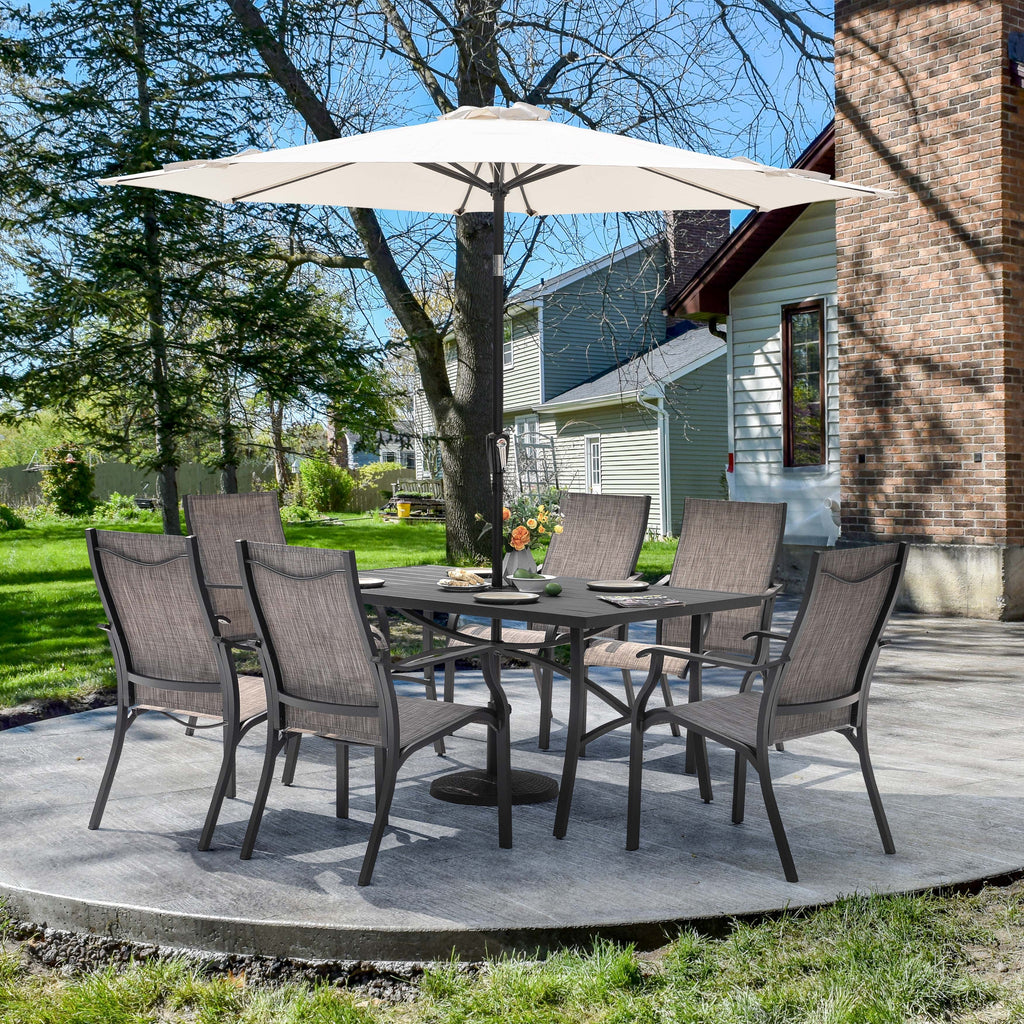2026 NewNuu Garden 7 Piece Patio Dining Set, Rust-Resistant Aluminum Outdoor Dining Set, Include 6 Textilene Chairs and Rectangle Dining Table with Umbrella Hole, Grayish Brown