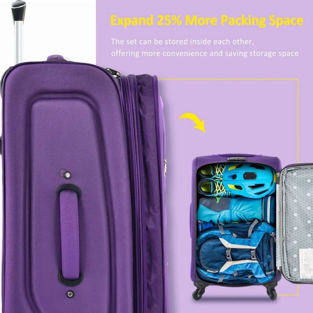 2026 NewSoftside Luggage Expandable 3 Piece Set Suitcase Upright Spinner Softshell Lightweight Luggage Travel Set
