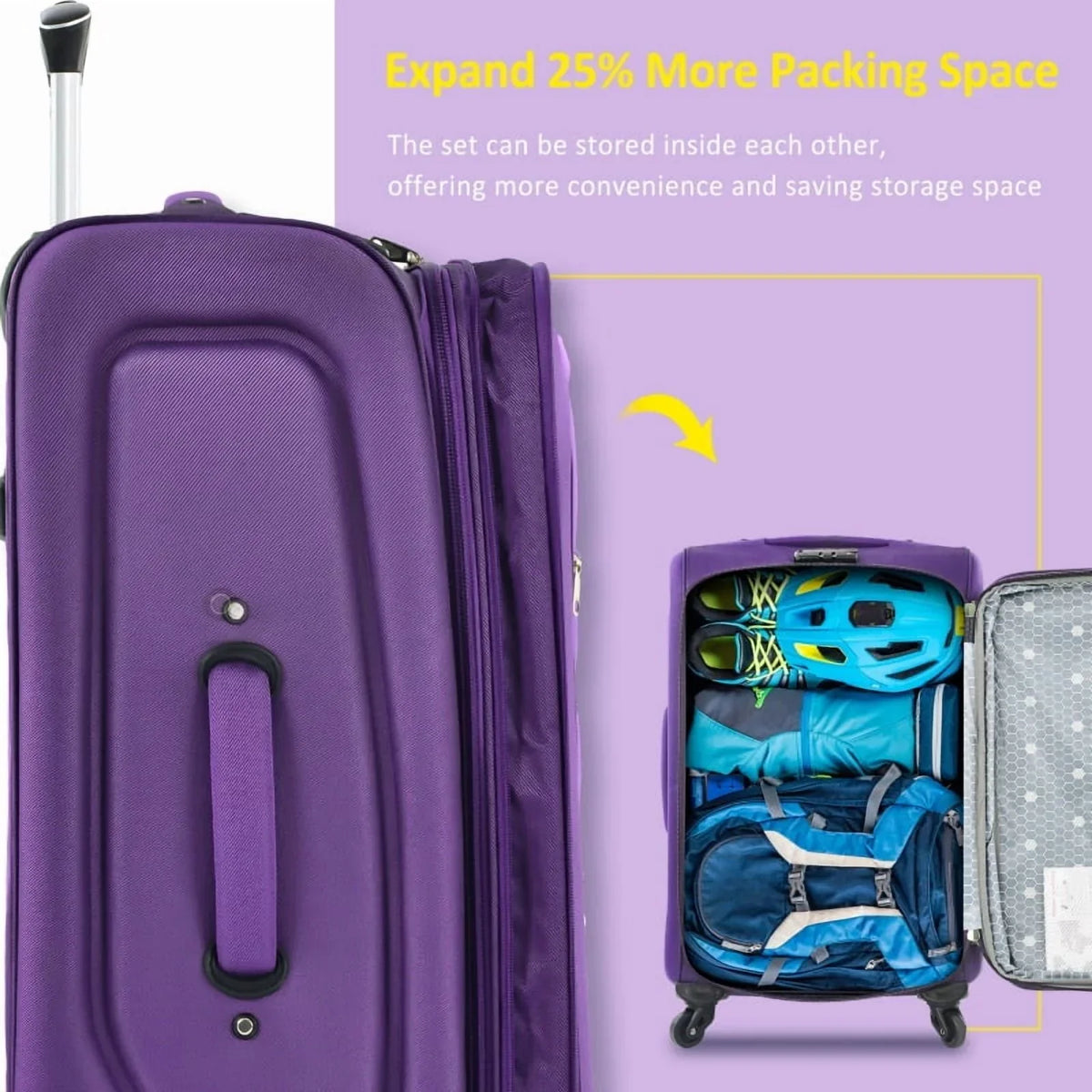 2026 NewSoftside Luggage Expandable 3 Piece Set Suitcase Upright Spinner Softshell Lightweight Luggage Travel Set