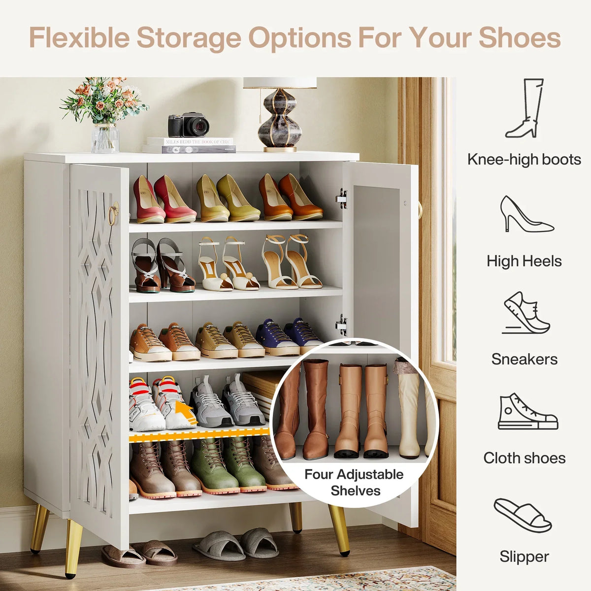 2026 NewTribesigns Large Wooden Freestanding 25-Pair Shoe Rack Closet Storage Cabinet for Entryway, Bedroom