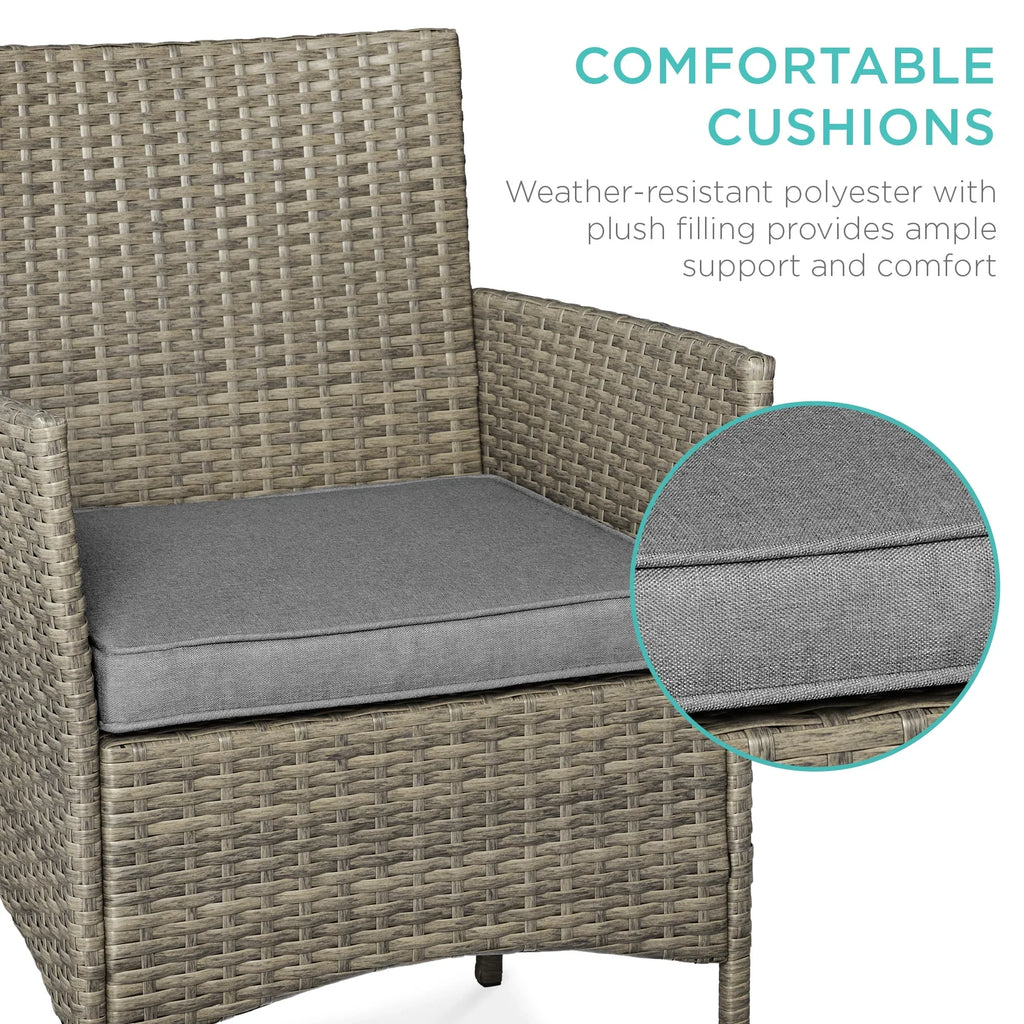 2026 NewBest Choice Products 3-Piece Outdoor Wicker Conversation Patio Bistro Set, w/ 2 Chairs, Table - Gray/Navy