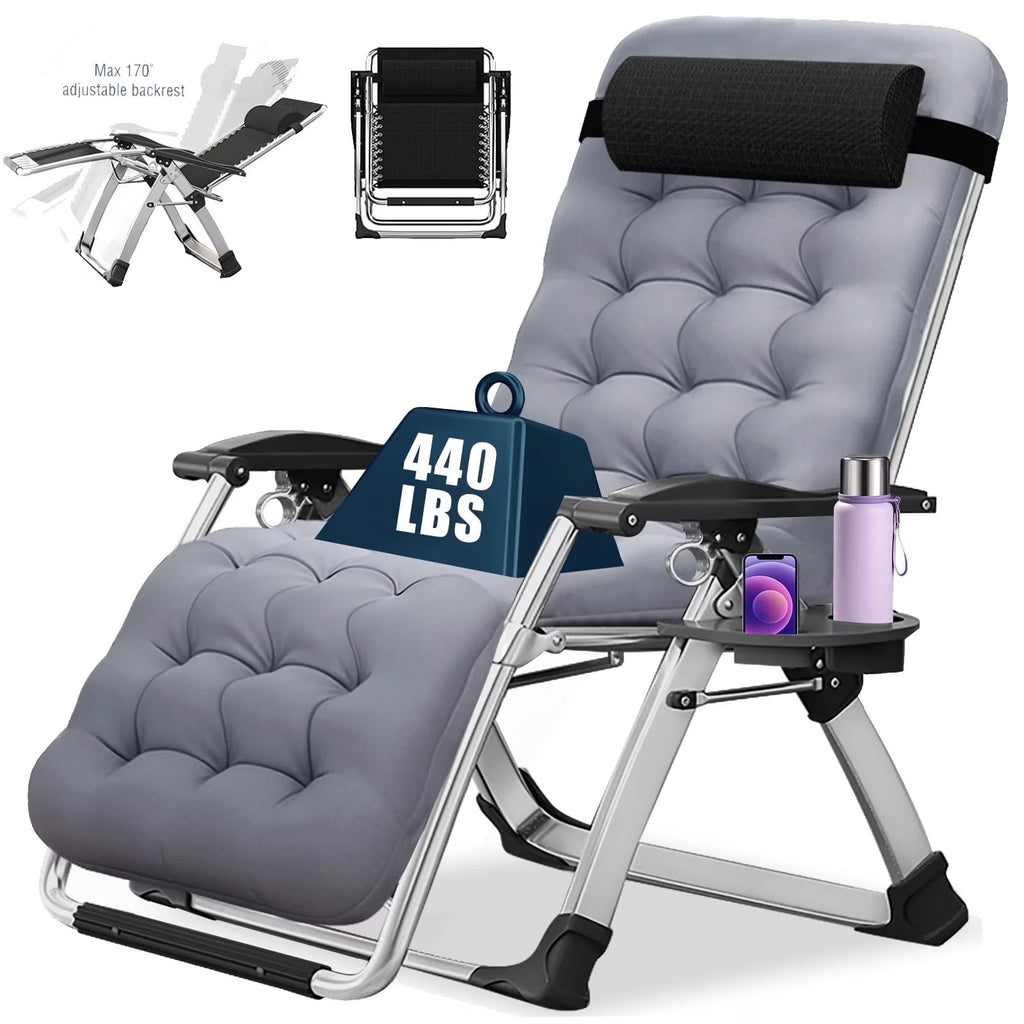 2026 NewNAIZEA 2 Pack Zero Gravity Chair, Foldable Portable Lawn Recliner with Cushion, Headrest, Cup Holder, Black