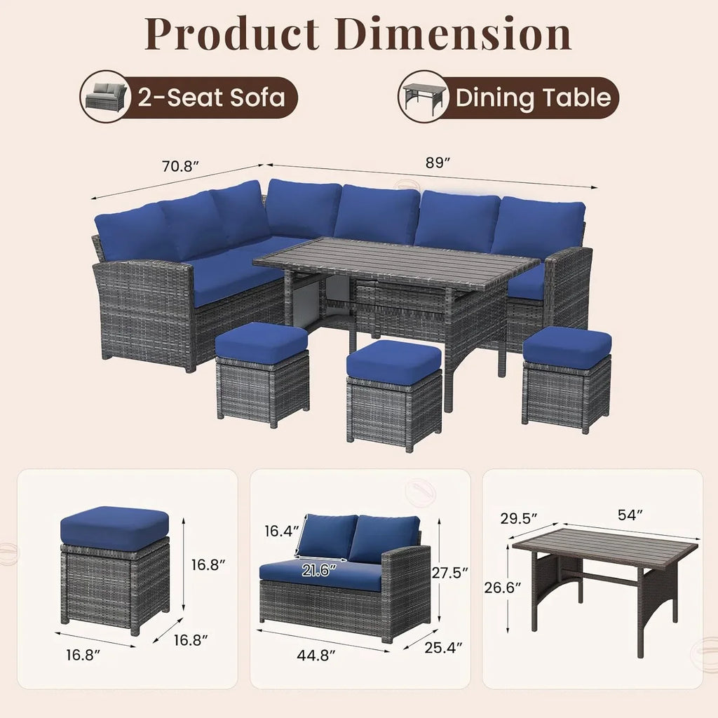 2026 NewAECOJOY 7 Piece Patio Furniture Set PE Rattan Outdoor Dining Set Sectional Sofa Couch with Table Patio Conversation Set in Gray