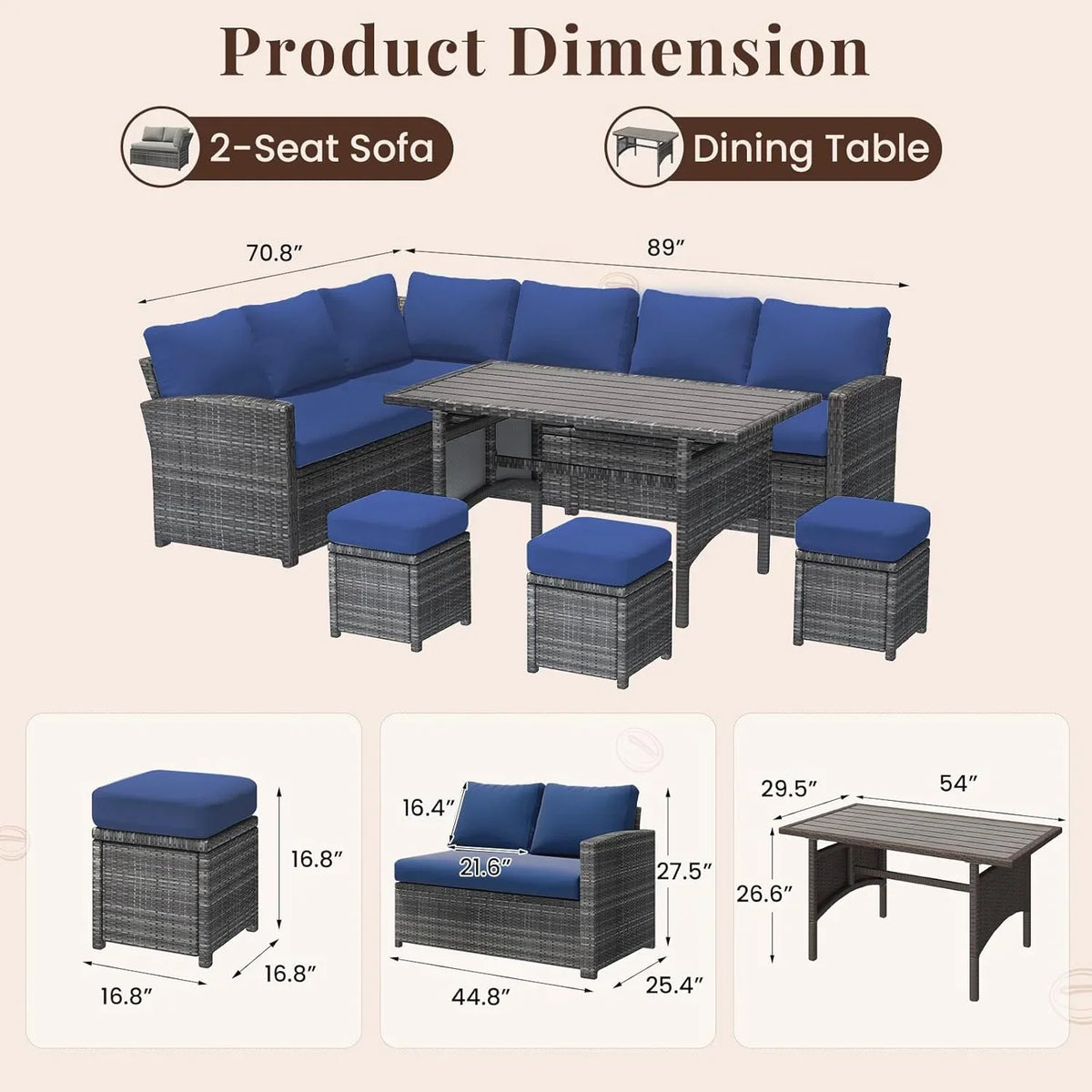 2026 NewAECOJOY 7 Piece Patio Furniture Set PE Rattan Outdoor Dining Set Sectional Sofa Couch with Table Patio Conversation Set in Gray