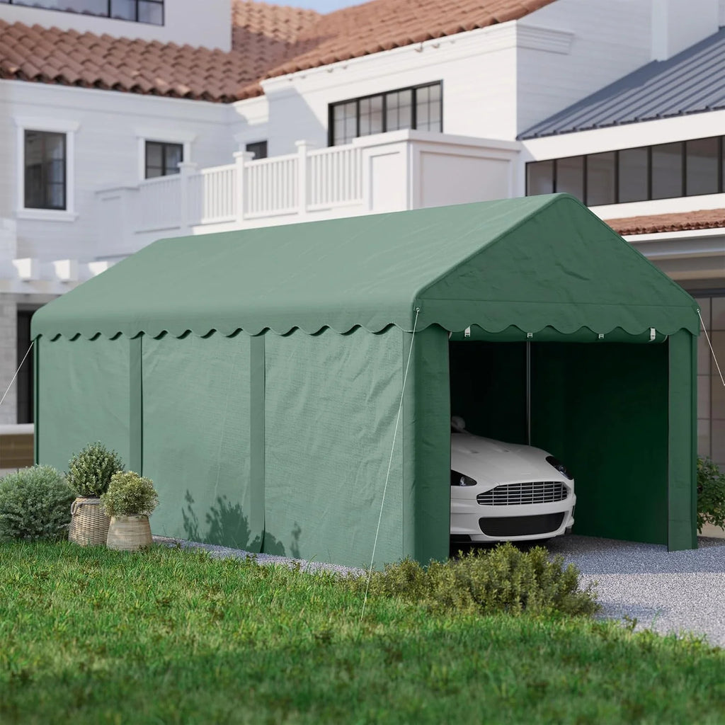 2026 Outsunny Carpa Garaje 6x3 m Garaje Exterior para Coche Impermeable Garaje Portátil Anti-UV con Paredes Laterales Desmontables y 2 Puertas con Cremallera Verde