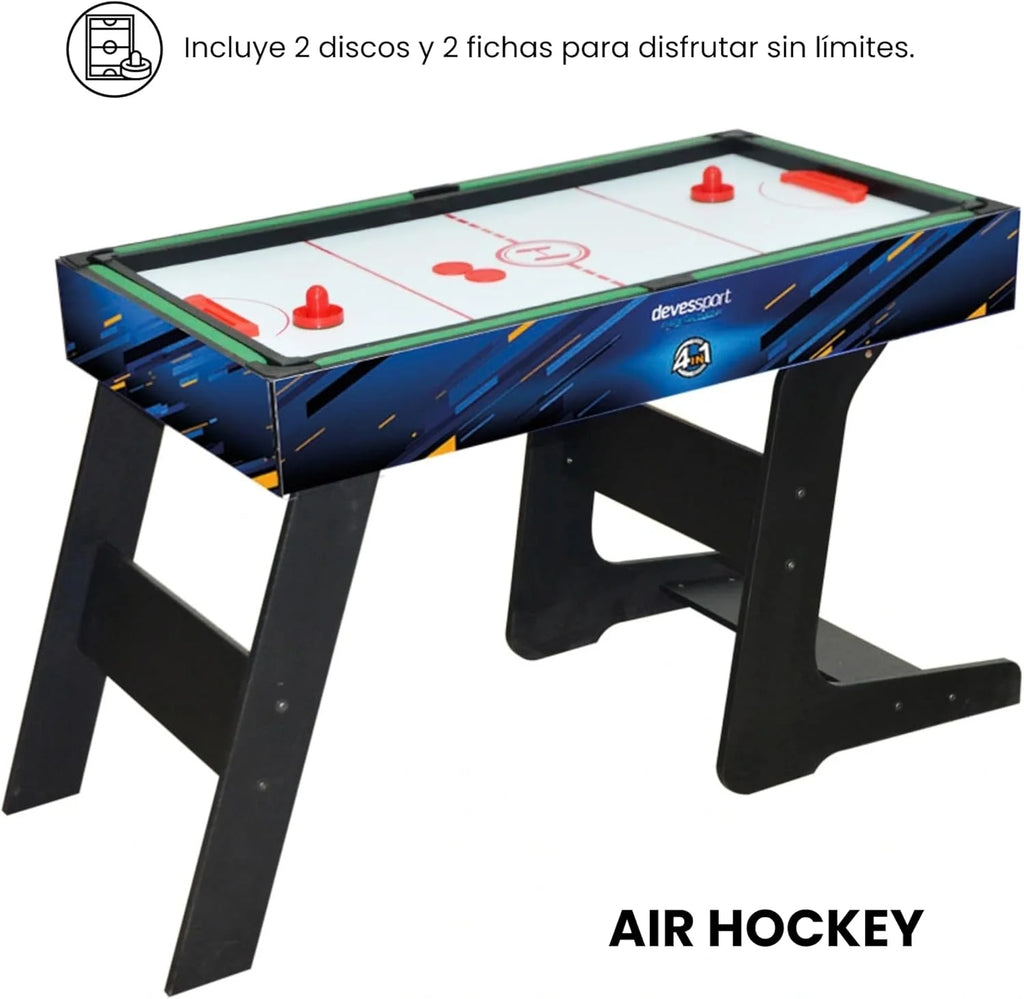2026 DEVESSPORT Multijuego plegable 4 en 1 Sport Arena | Futbolín, billar, hockey de aire y tenis de mesa | Accesorios incluidos