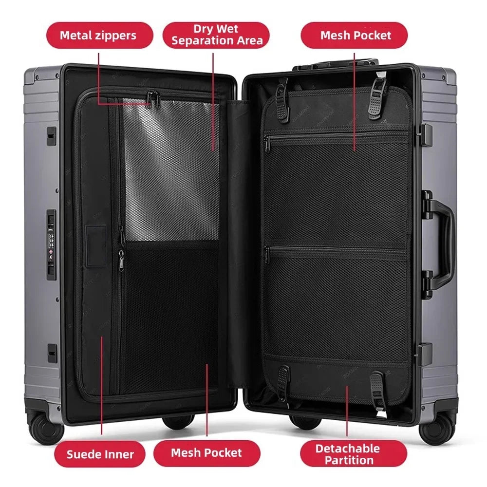 2026 NewAll Aluminum Hardshell Luggage, Airline Approved Zipperless Hardside Carry on Suitcase with Spinner Wheels, Checked Aluminium Luggage Metal Rolling Luggage Case for Travel, Business