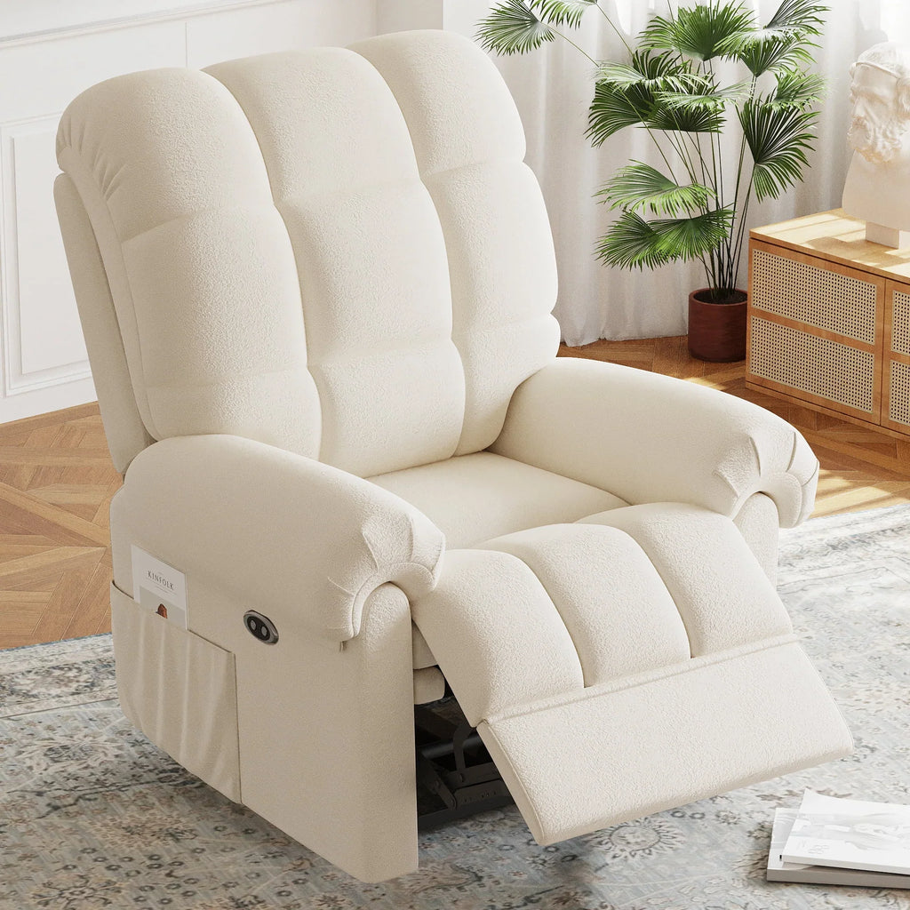 2026 NewPower Recliner Chair,Electric Recline Sofa Chair for Adults with USB Port,Comfy Teddy Fleece Adjustable Cloud Sofa,Tool-Free Setup,Beige White