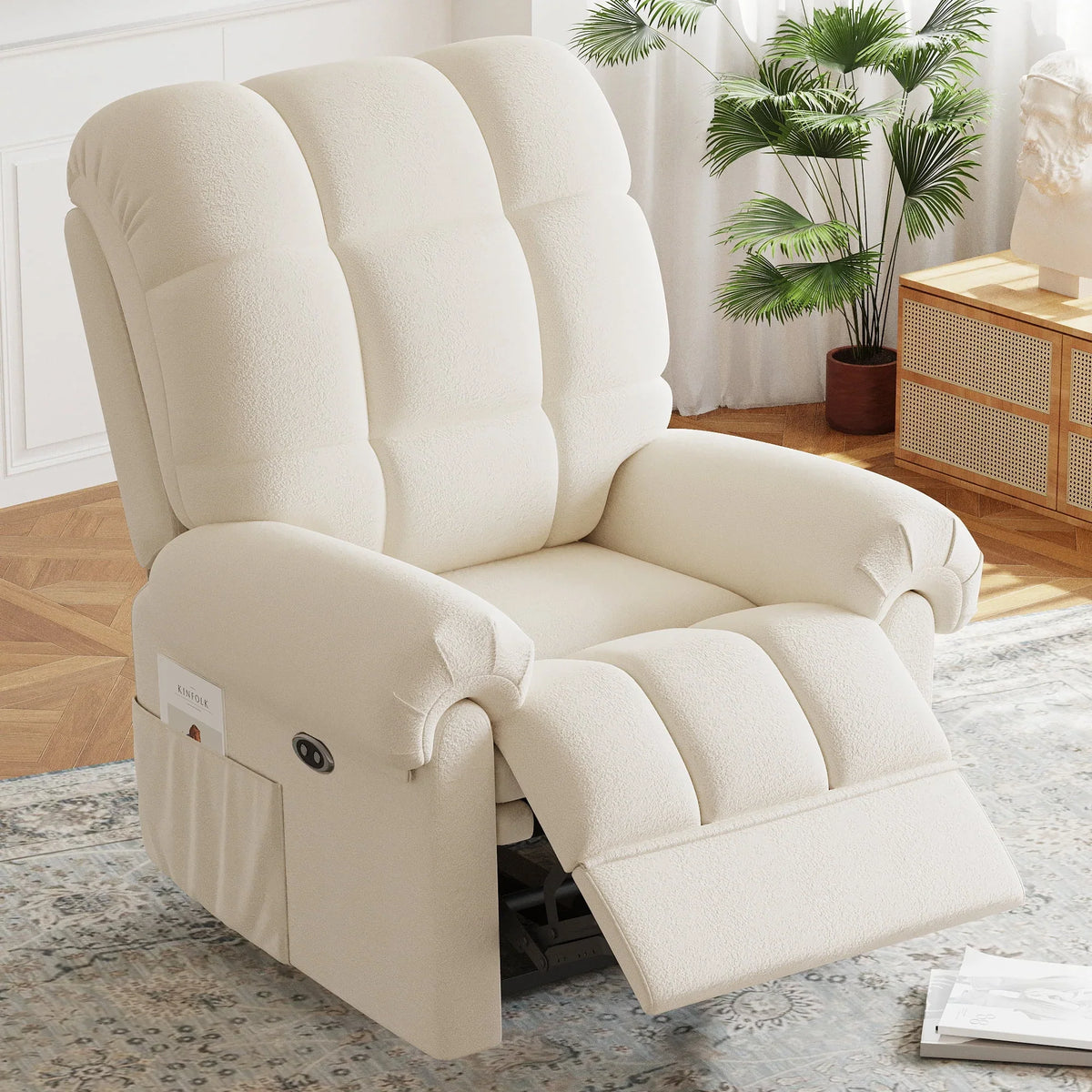 2026 NewPower Recliner Chair,Electric Recline Sofa Chair for Adults with USB Port,Comfy Teddy Fleece Adjustable Cloud Sofa,Tool-Free Setup,Beige White