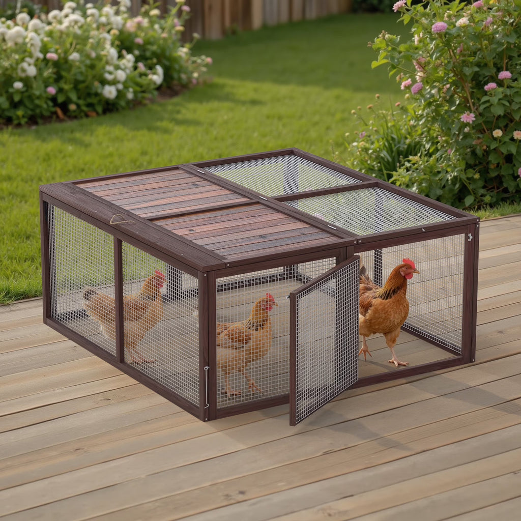 2026 NewPortable Chicken Coop Run Rabbit Hutch Outdoor Small Animal Cage House Wooden Poultry Enclosure for Bunny, Duck, Chick, Quail, No Assembly Required