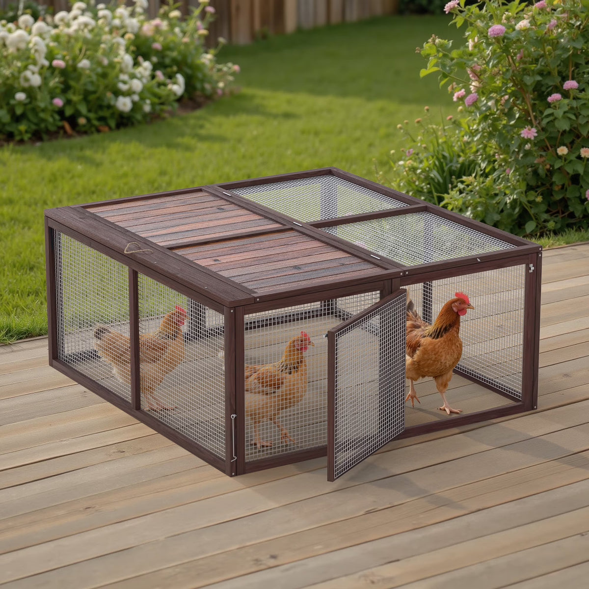 2026 NewPortable Chicken Coop Run Rabbit Hutch Outdoor Small Animal Cage House Wooden Poultry Enclosure for Bunny, Duck, Chick, Quail, No Assembly Required