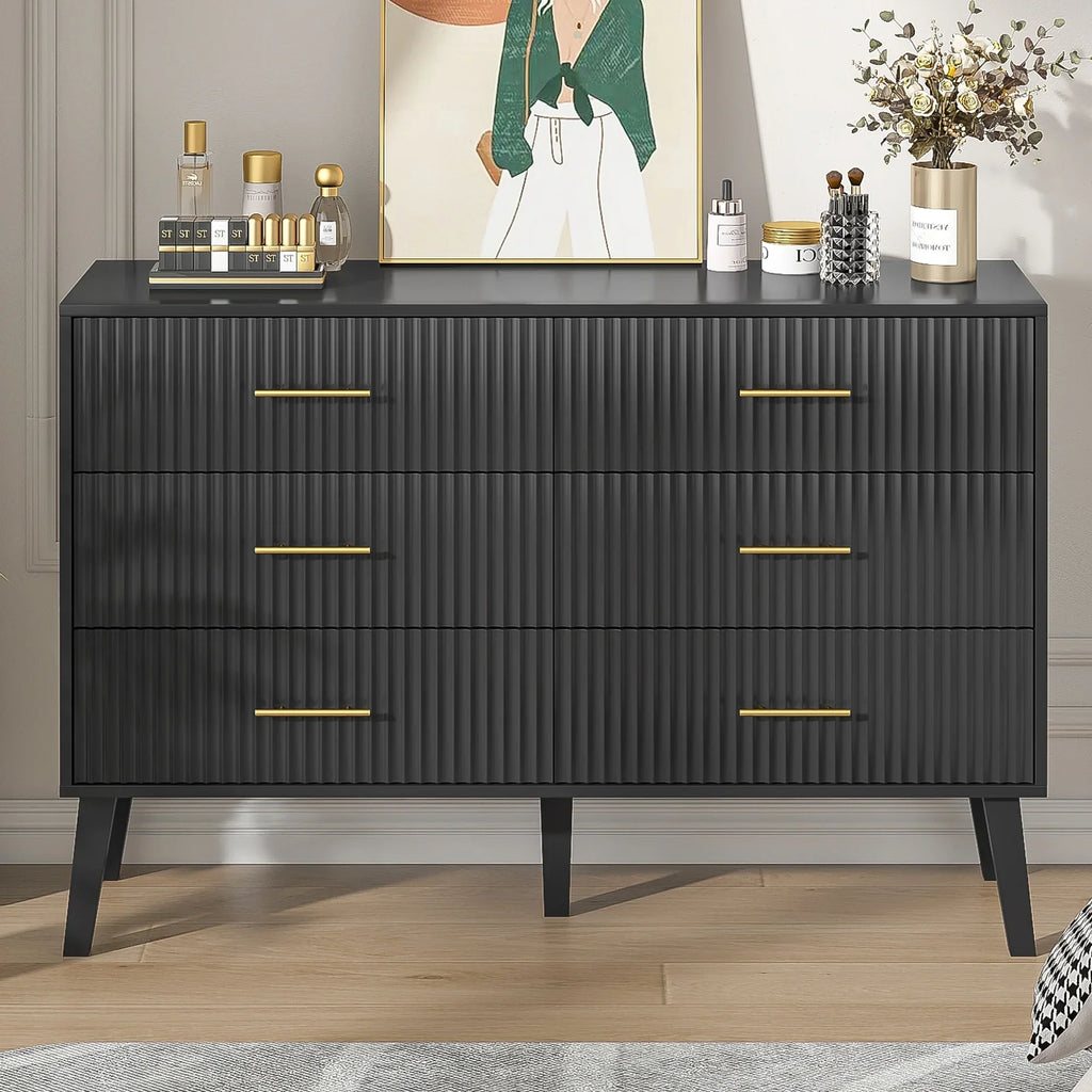 2026 NewFluted 6 Drawers Dresser, Wide Modern Chest of Drawers, 6 Drawer Double Dresser
