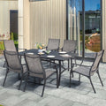 2026 NewNuu Garden 7 Piece Patio Dining Set, Rust-Resistant Aluminum Outdoor Dining Set, Include 6 Textilene Chairs and Rectangle Dining Table with Umbrella Hole, Grayish Brown