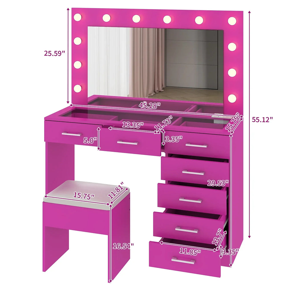 2026 NewKtaxon Large Makeup Vanity, Vanity Table Set w/ Visible Glass Top w/ Charging Station, White