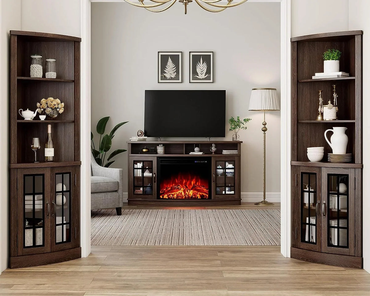2026 NewMerluxy Curved Corner Cabinet, 65" Wood Bookcase with 3 Shelves, Distressed White