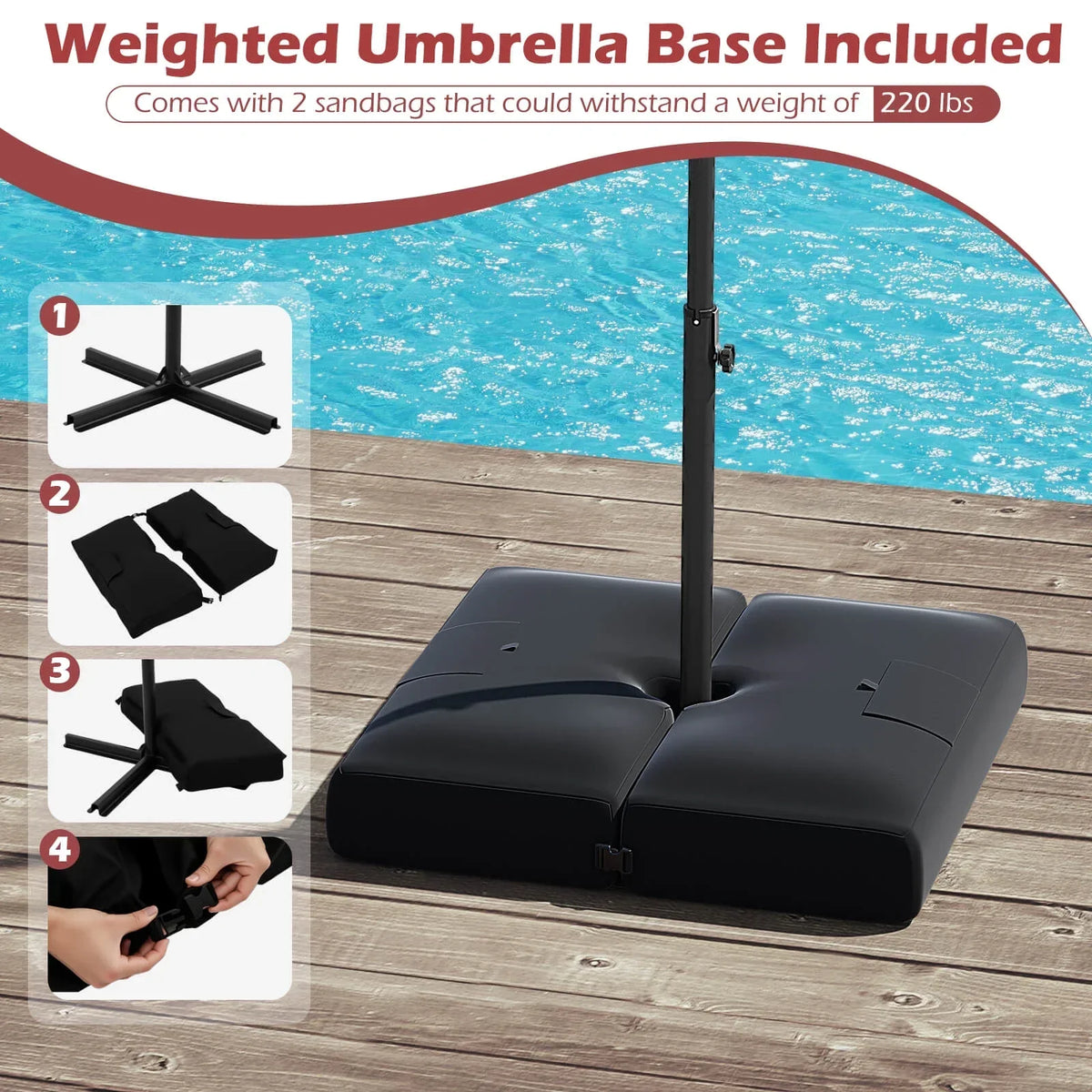 2026 NewCostway 10 FT Solar Offset Hanging Umbrella Patio Cantilever Umbrella with 32 LED Lights Brown