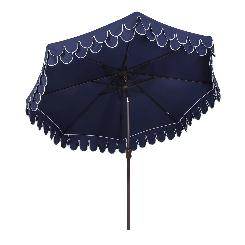 2026 NewJONATHAN Y Tracy 9 ft. Market Patio Umbrella, Classic Mid-Century Scalloped Fringe, with Auto-Tilt Crank, Wind Vent and UV Protection, Coral Pink/White, Dark Brown Pole