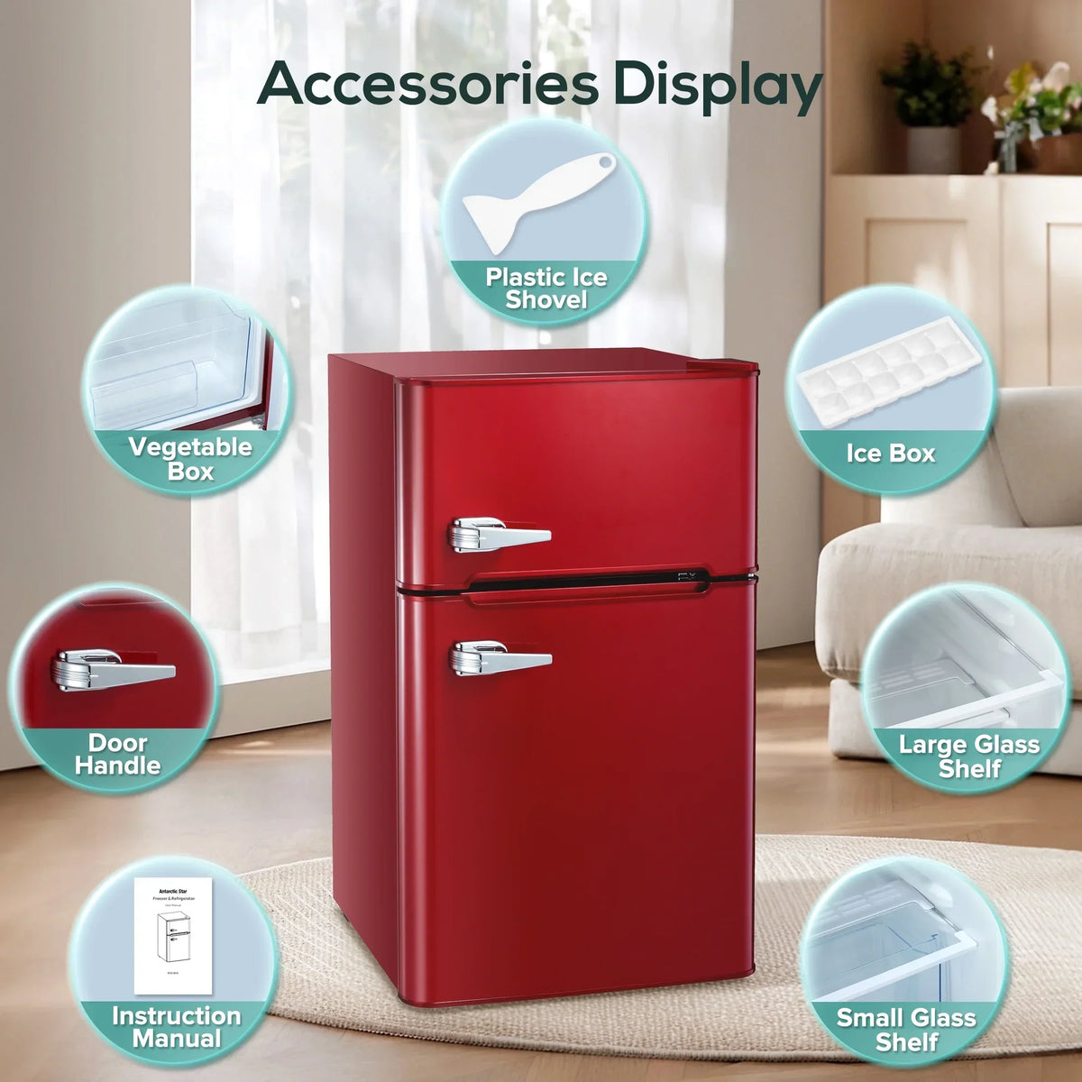 2026 NewAuseo 3.1 Cu.Ft Double Door Mini Fridge with Freezer, Compact Retro Refrigerator for Dorm, Office, Bar, Bedroom, Black