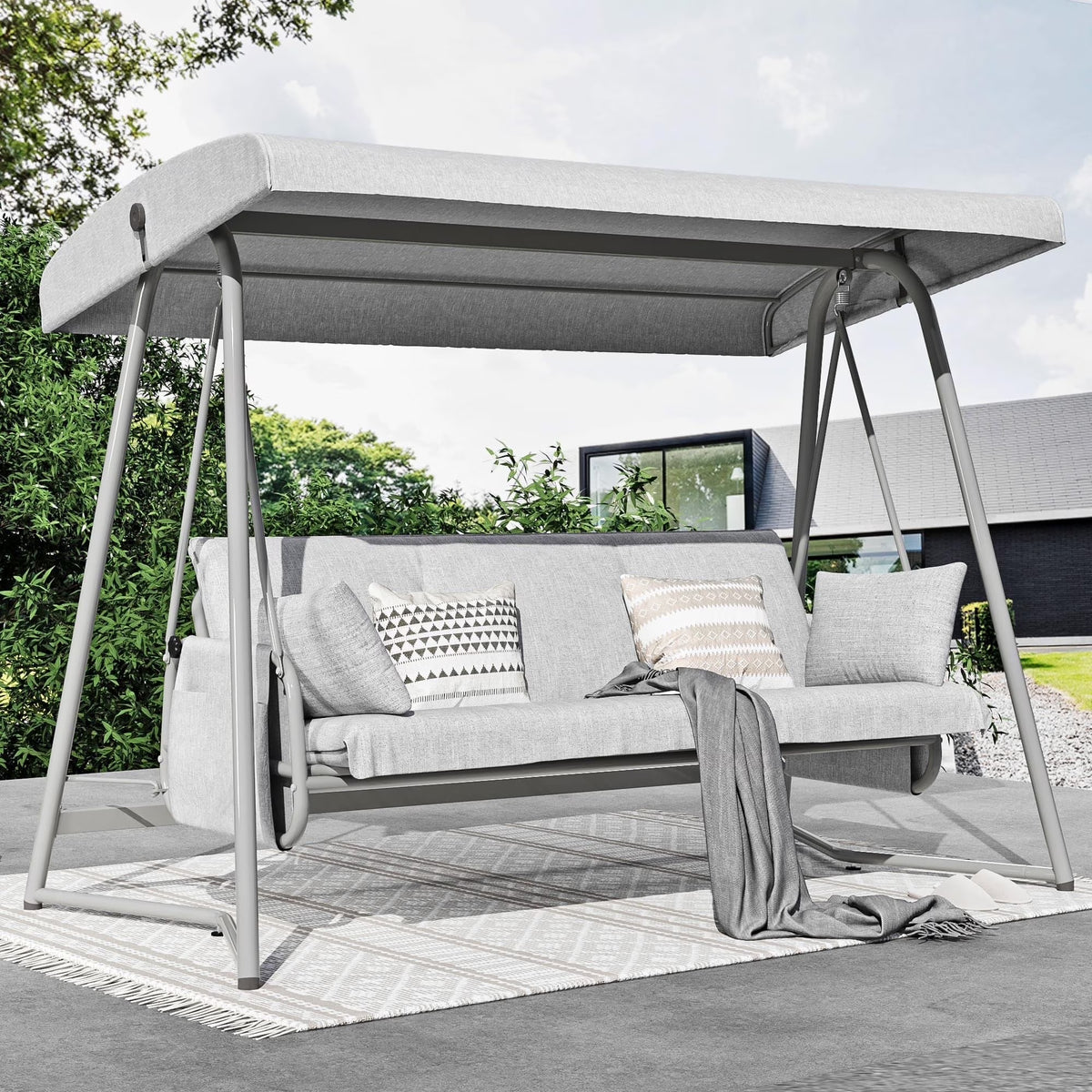 2026 NewTQKVIPI Oversized 4 Person Outdoor Porch Swing with Adjustable Backrest Canopy,2-in-1 Swing Bed 800 lbs Capacity,Patio Swing with Removable Cushions for Yard Garden Poolside Balcony
