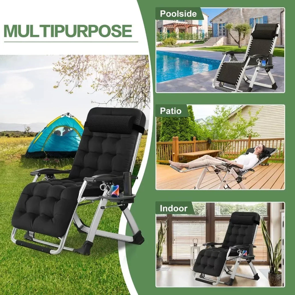 2026 NewNAIZEA 2 Pack Zero Gravity Chair, Foldable Portable Lawn Recliner with Cushion, Headrest, Cup Holder, Black