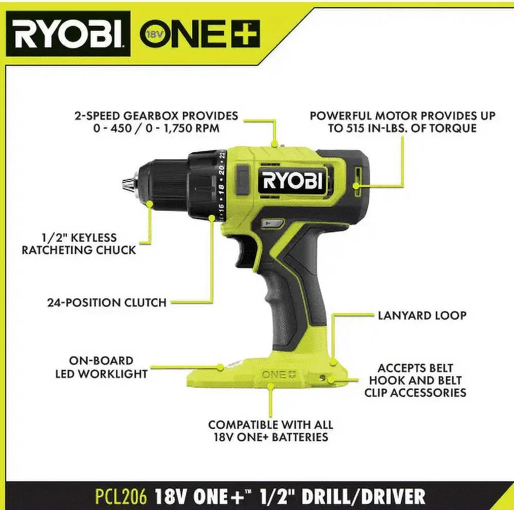 2026 NewRYOBI ONE+ 18V Cordless 2-Tool Combo Kit with Drill/Driver, Impact Driver, (2) 1.5 Ah Batteries, and Charger