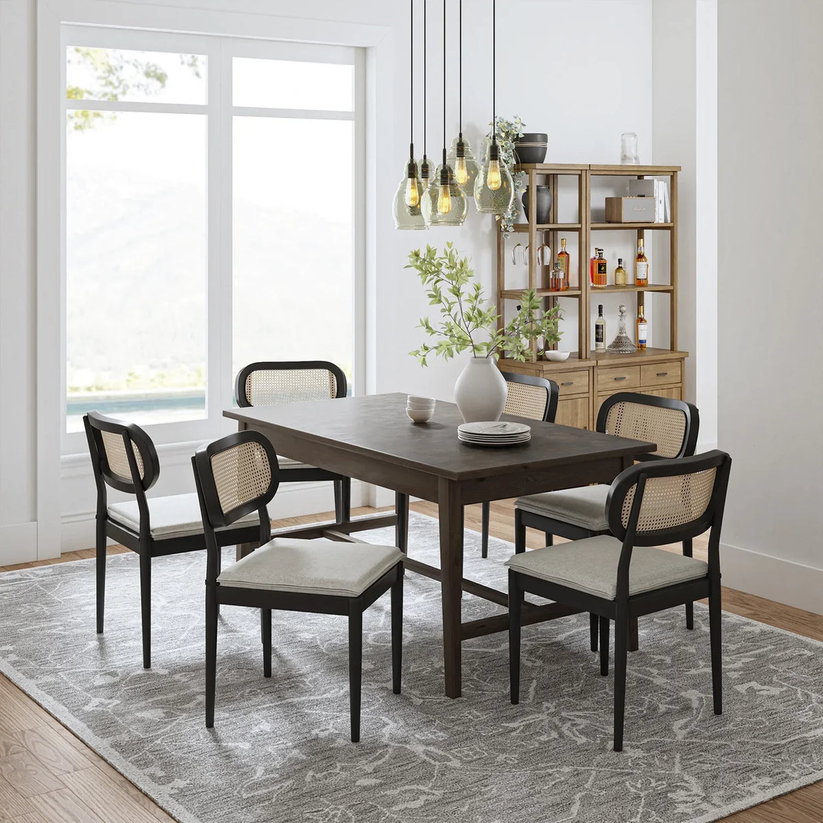 2026 NewRattan Dining Chairs Set of 2 Wooden Armchairs Removable Cushion Home Kitchen Restaurant Acorn