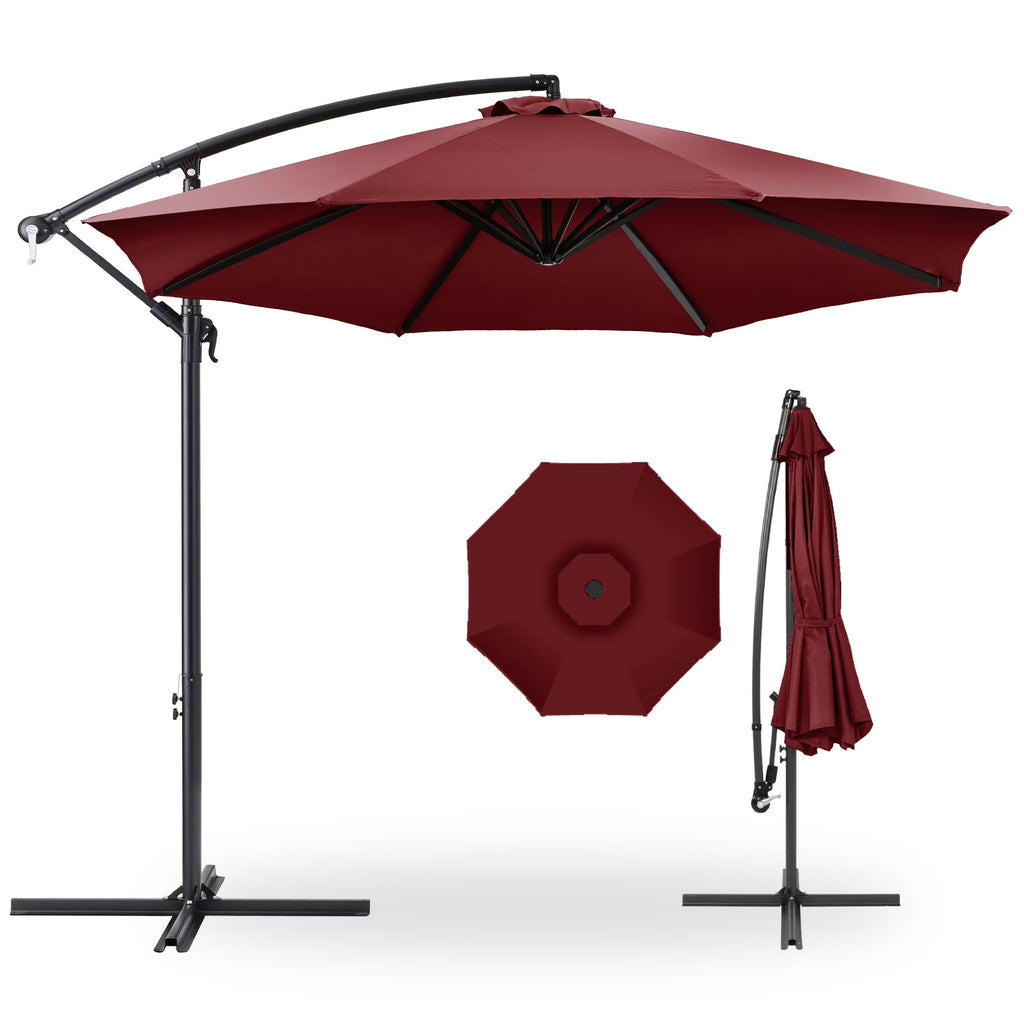 2026 NewBest Choice Products 10ft Offset Hanging Outdoor Market Patio Umbrella w/ Easy Tilt Adjustment - Tan