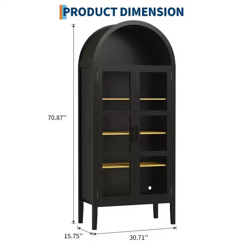 2026 Armario de almacenamiento arqueado negro/blanco de 71" con luces LED y puertas de cristal