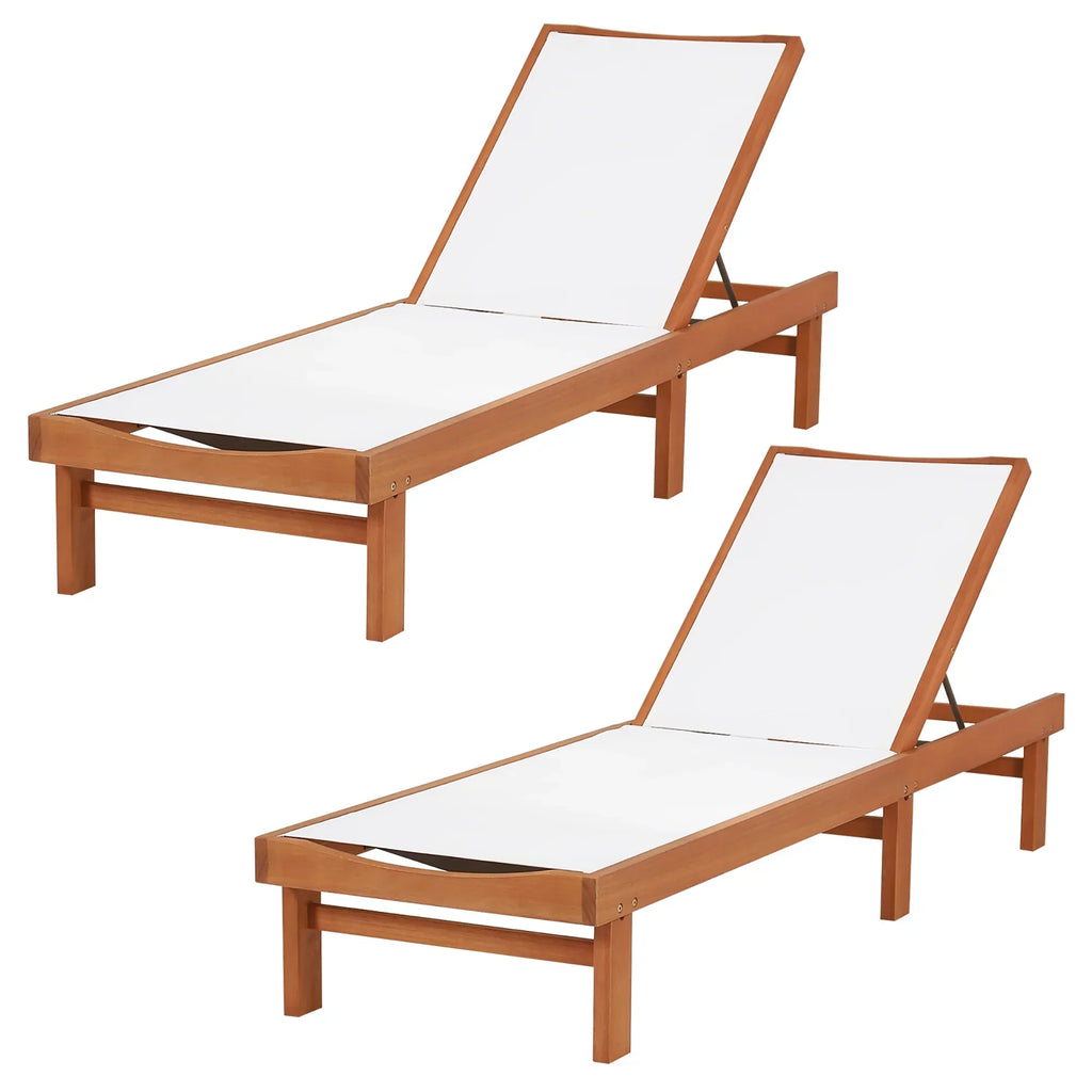 2026 NewGymax 2PCS Patio Wooden Chaise Lounge Chair Recliner w/ Adjustable Backrest