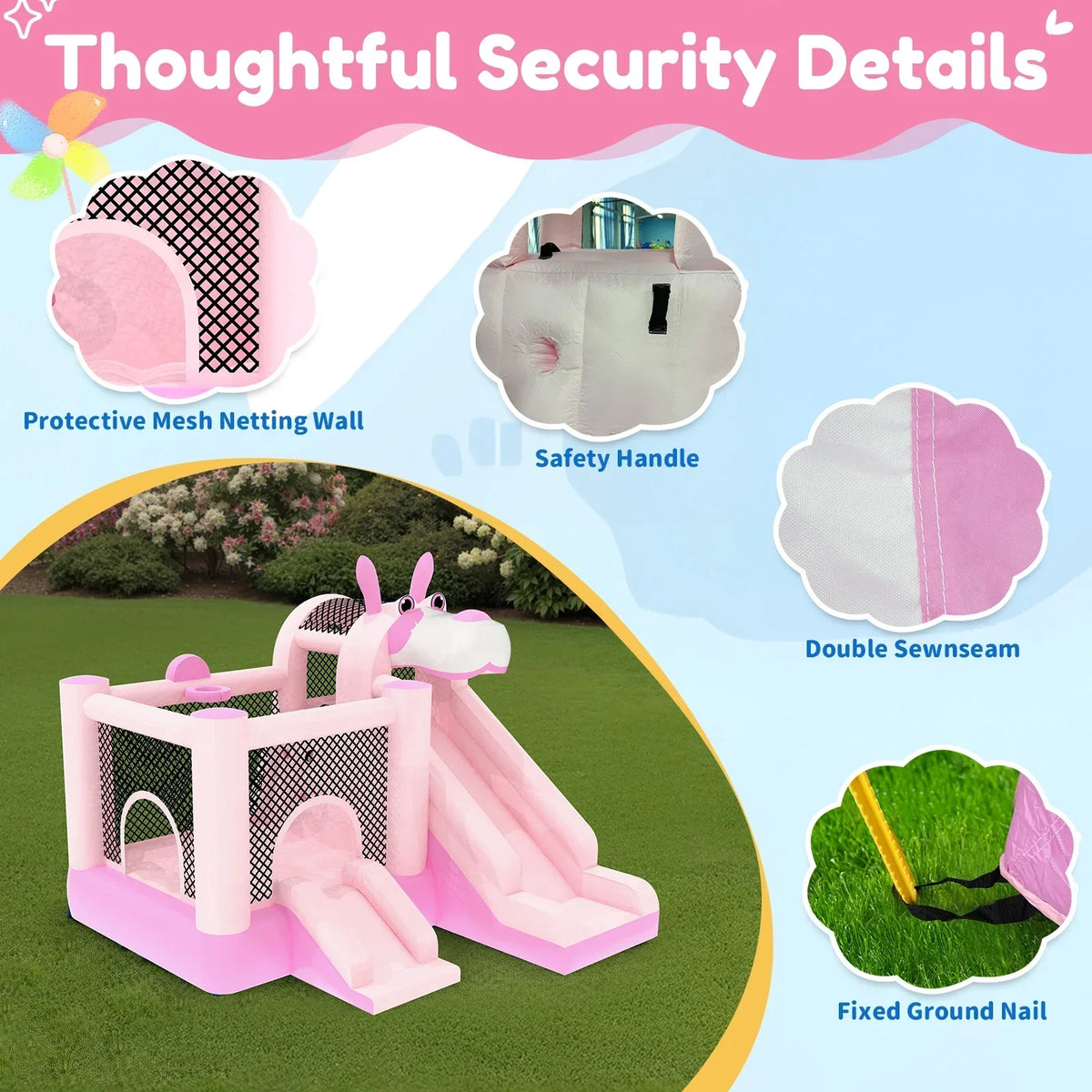 2026 NewMukidy 114''x 114'' x 92.5'' Inflatable Bounce Houses for Kids 3-10 with Blower Double Slide and Ball Pit/Indoor Bouncy House, PVC, Child, Teen, Toddler"Blue
