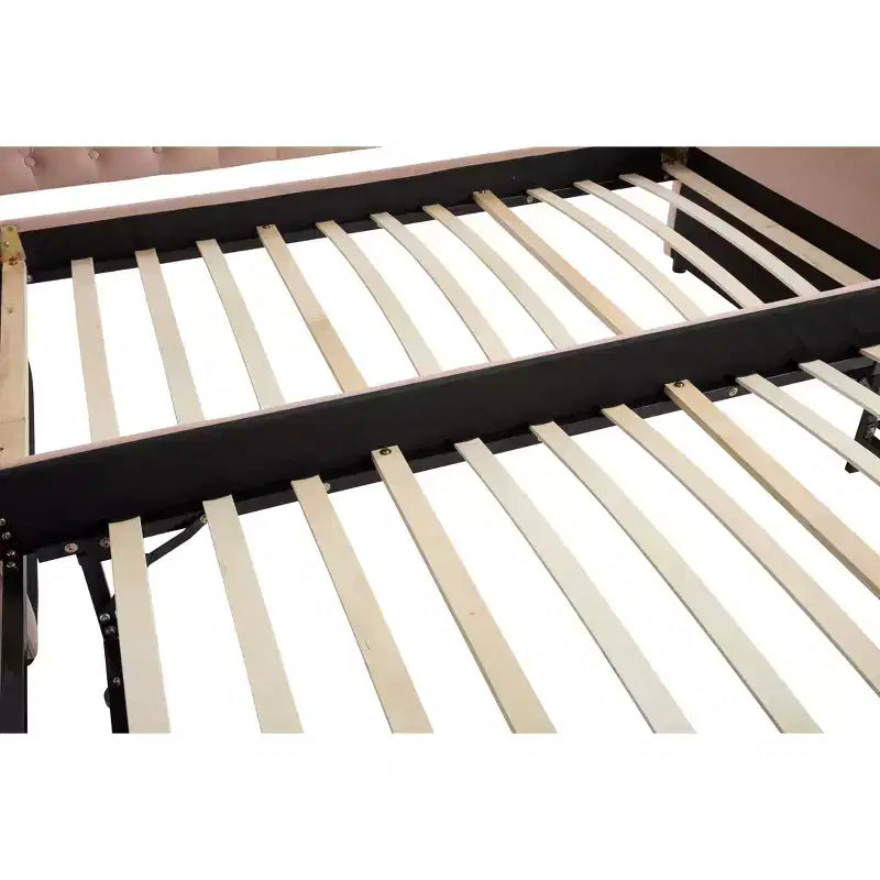 2026 Cama sofá Twin con cama nido, tapizada en terciopelo, puerto USB y bolsillos laterales - ModernLuxe