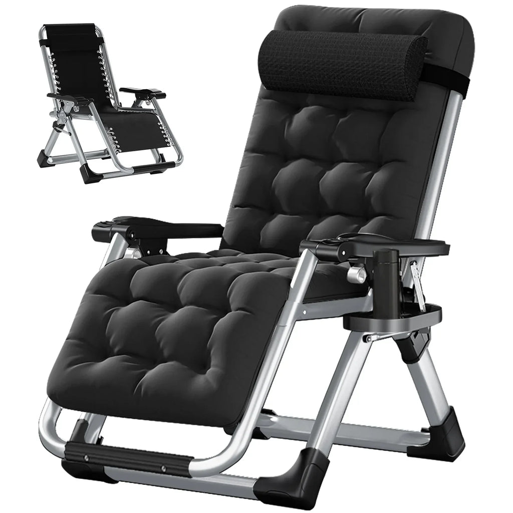 2026 NewNAIZEA 2 Pack Zero Gravity Chair, Foldable Portable Lawn Recliner with Cushion, Headrest, Cup Holder, Black